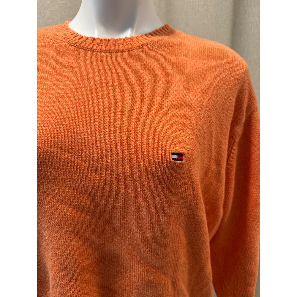 Tommy Hilfiger Mens‎ XL Embroidered Orange Crew Neck Sweater - Picture 2 of 7